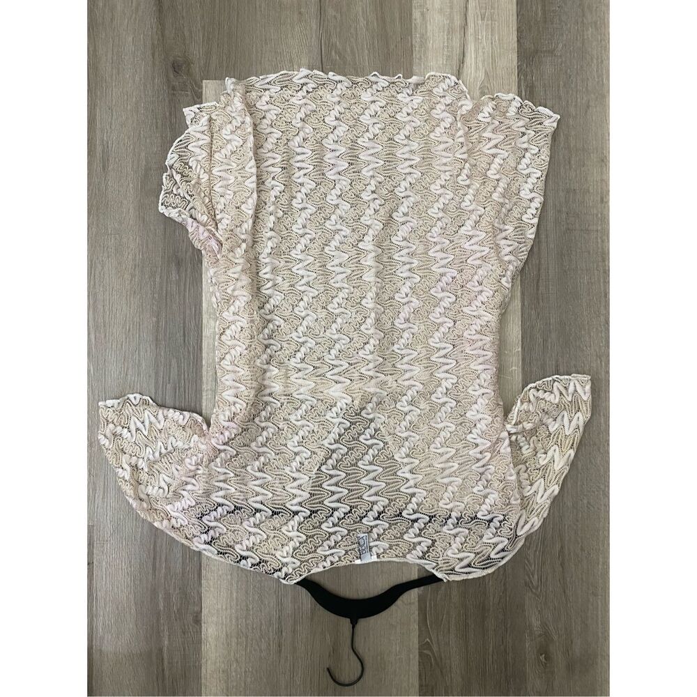 BECCA BY REBECCA VIRTUE Sundown Zigzag Crochet Tan White Tunic cover up, MP $88 - Picture 5 of 9